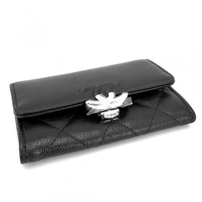 Chanel Coin Case Quilted CC Logo Purse Card Caviar Leather Black Silver — view 3