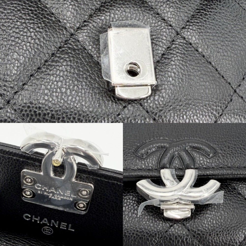 Chanel Coin Case Quilted CC Logo Purse Card Caviar Leather Black Silver — view 7