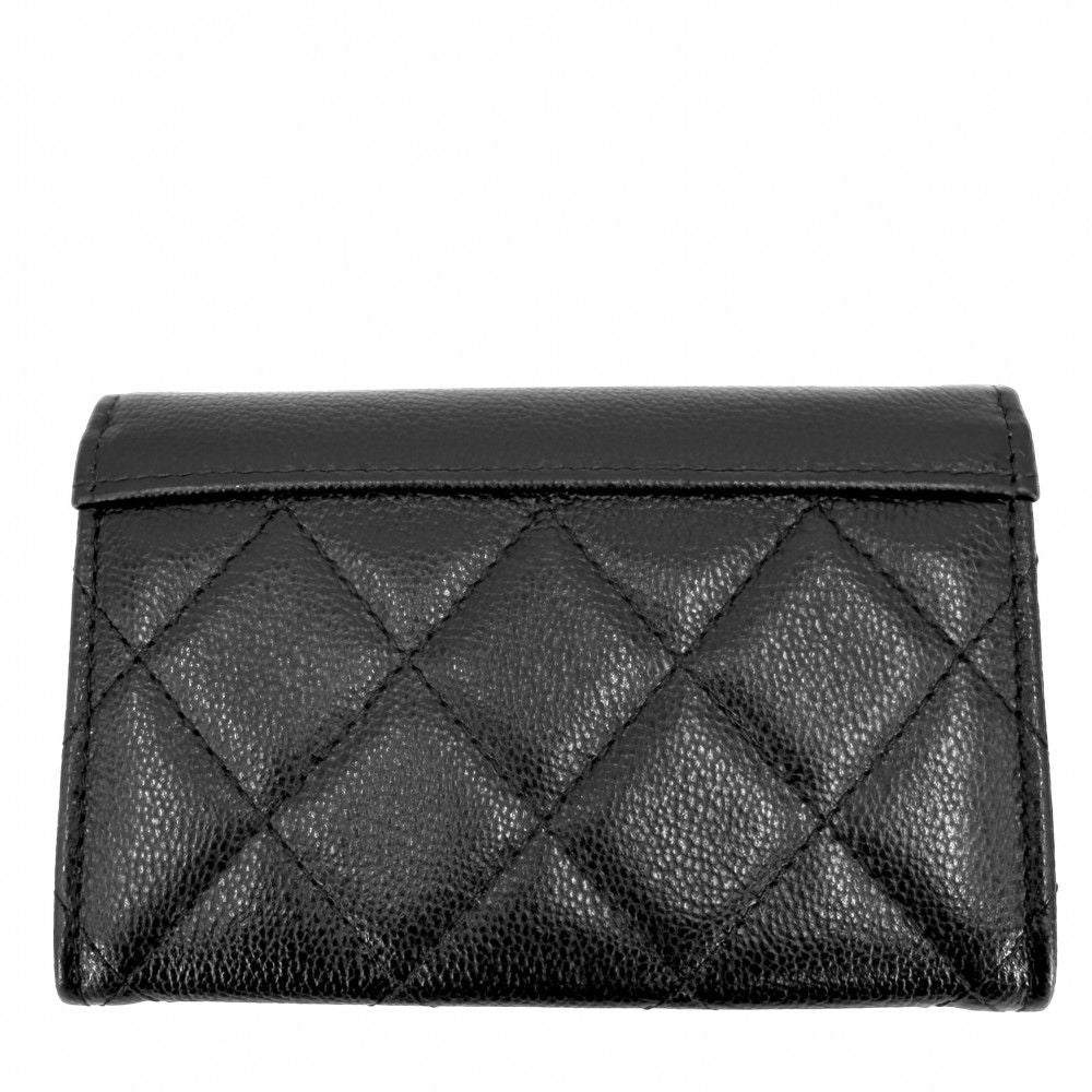 Chanel Coin Case Quilted CC Logo Purse Card Caviar Leather Black Silver — view 2