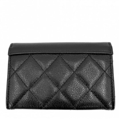 Chanel Coin Case Quilted CC Logo Purse Card Caviar Leather Black Silver — view 2