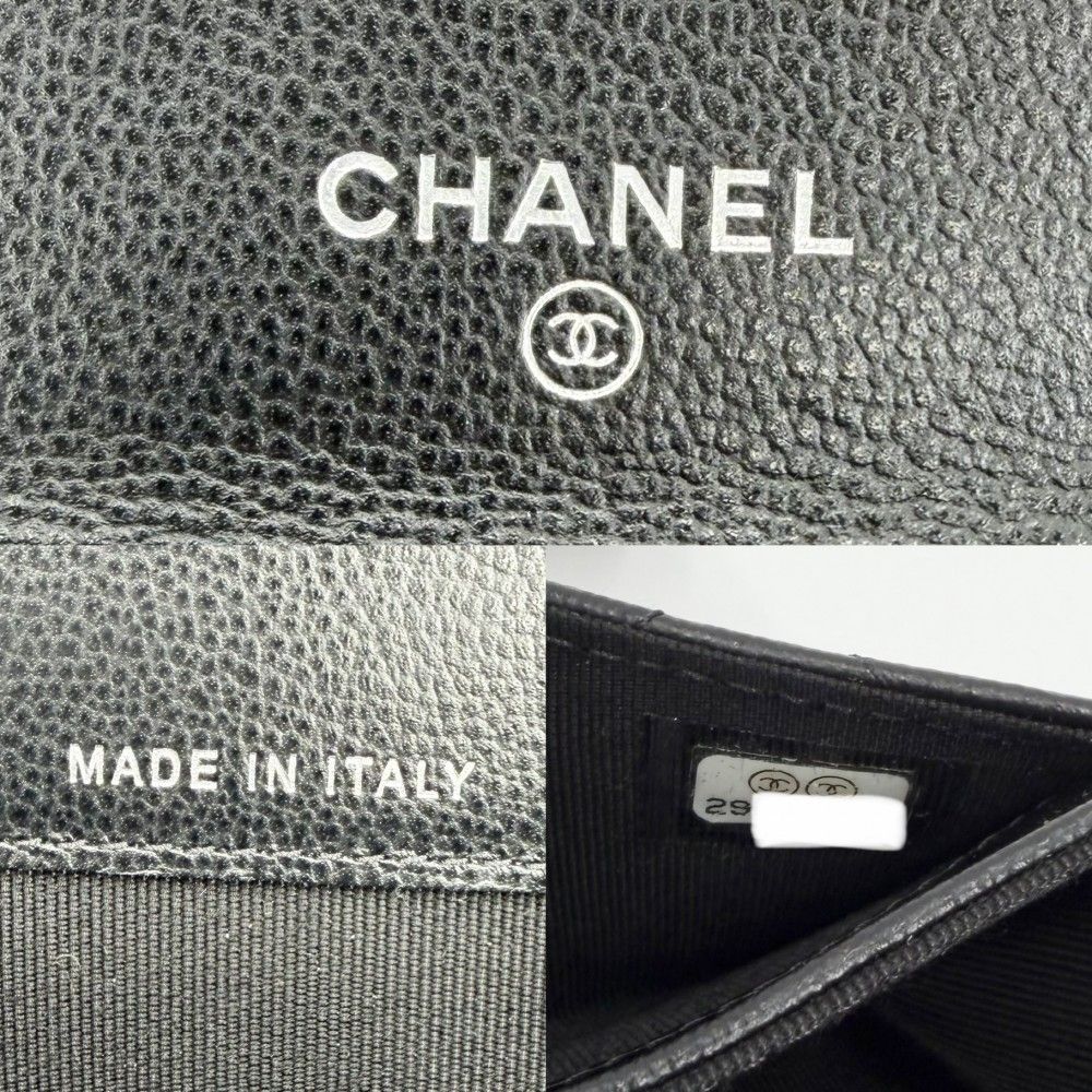 Chanel Coin Case Quilted CC Logo Purse Card Caviar Leather Black Silver — view 6