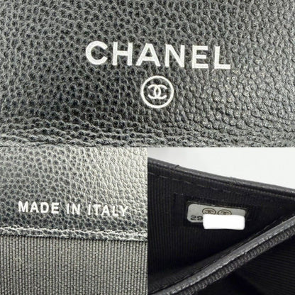 Chanel Coin Case Quilted CC Logo Purse Card Caviar Leather Black Silver — view 6