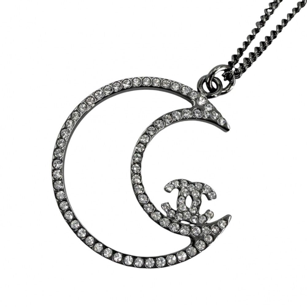 Chanel Necklace Moon Motif CC Logo Adjuster with Star Rhinestone 17k Silver