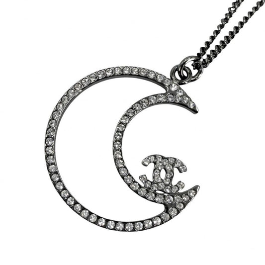 Chanel Necklace Moon Motif CC Logo Adjuster with Star Rhinestone 17k Silver