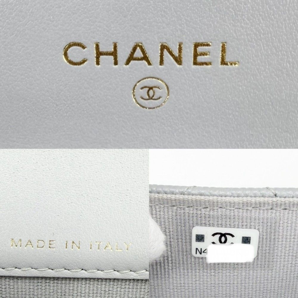 Chanel Shoulder Bag Mini Quilted CC Logo Crossbody Caviar Leather Gray Gold — view 5