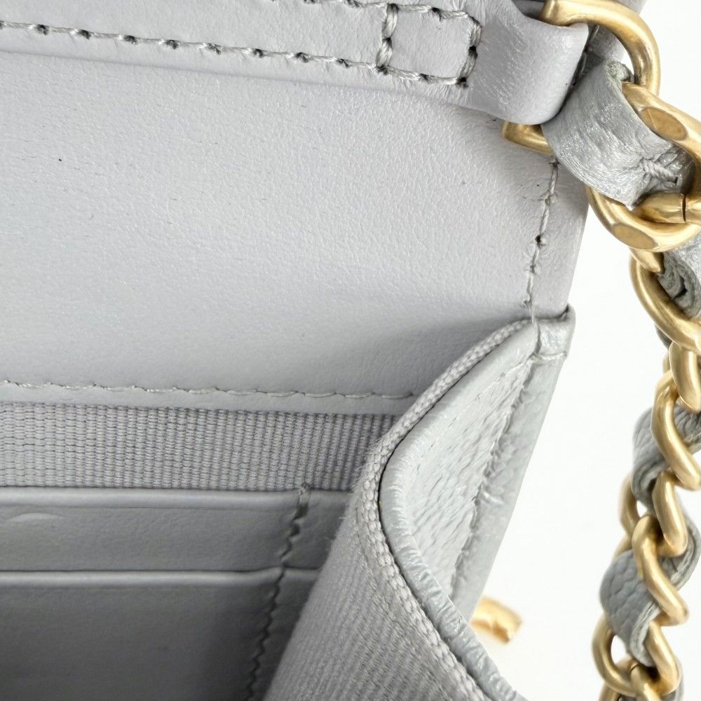 Chanel Shoulder Bag Mini Quilted CC Logo Crossbody Caviar Leather Gray Gold — view 6