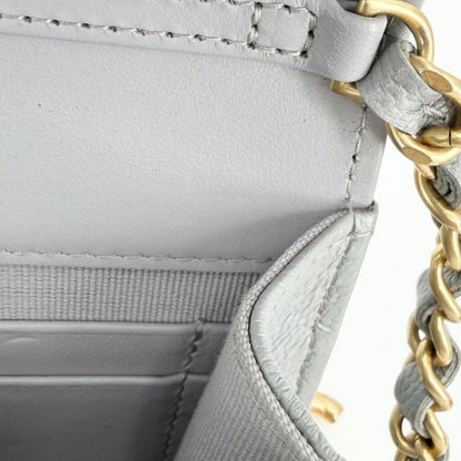 Chanel Shoulder Bag Mini Quilted CC Logo Crossbody Caviar Leather Gray Gold — view 6