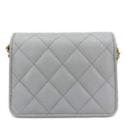 Chanel Shoulder Bag Mini Quilted CC Logo Crossbody Caviar Leather Gray Gold — view 2