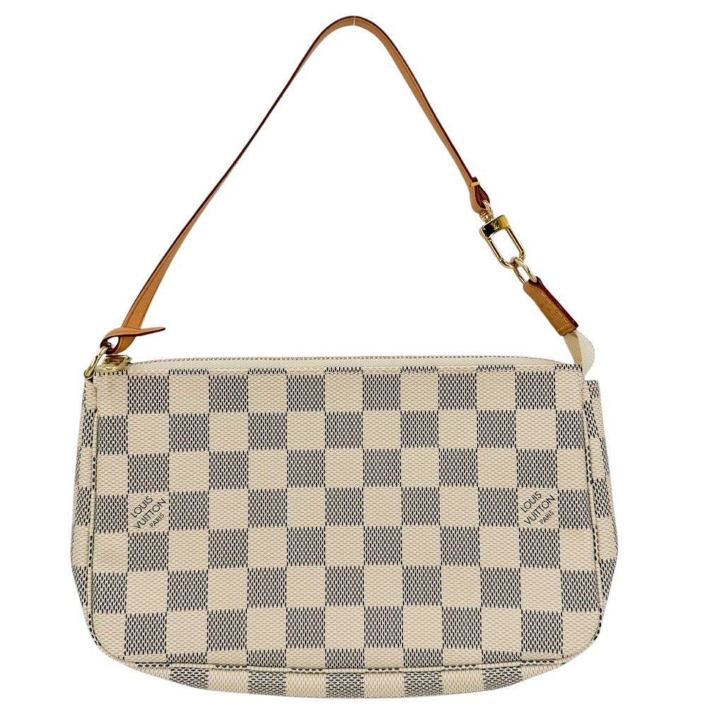 Louis Vuitton Handbag Pochette Accessoires Damier Azur Canvas White Gold