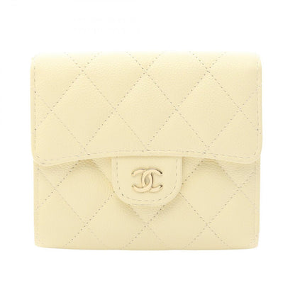 Chanel Trifold Wallet Classic Small Flap Pastel Yellow Caviar Leather Quilted