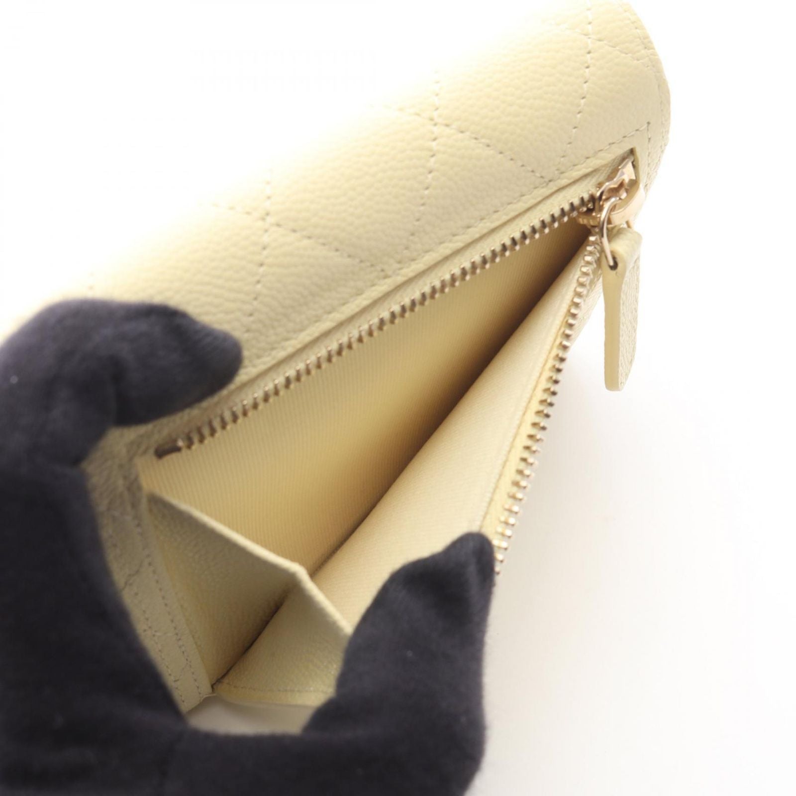 Chanel Trifold Wallet Classic Small Flap Pastel Yellow Caviar Leather Quilted — view 8