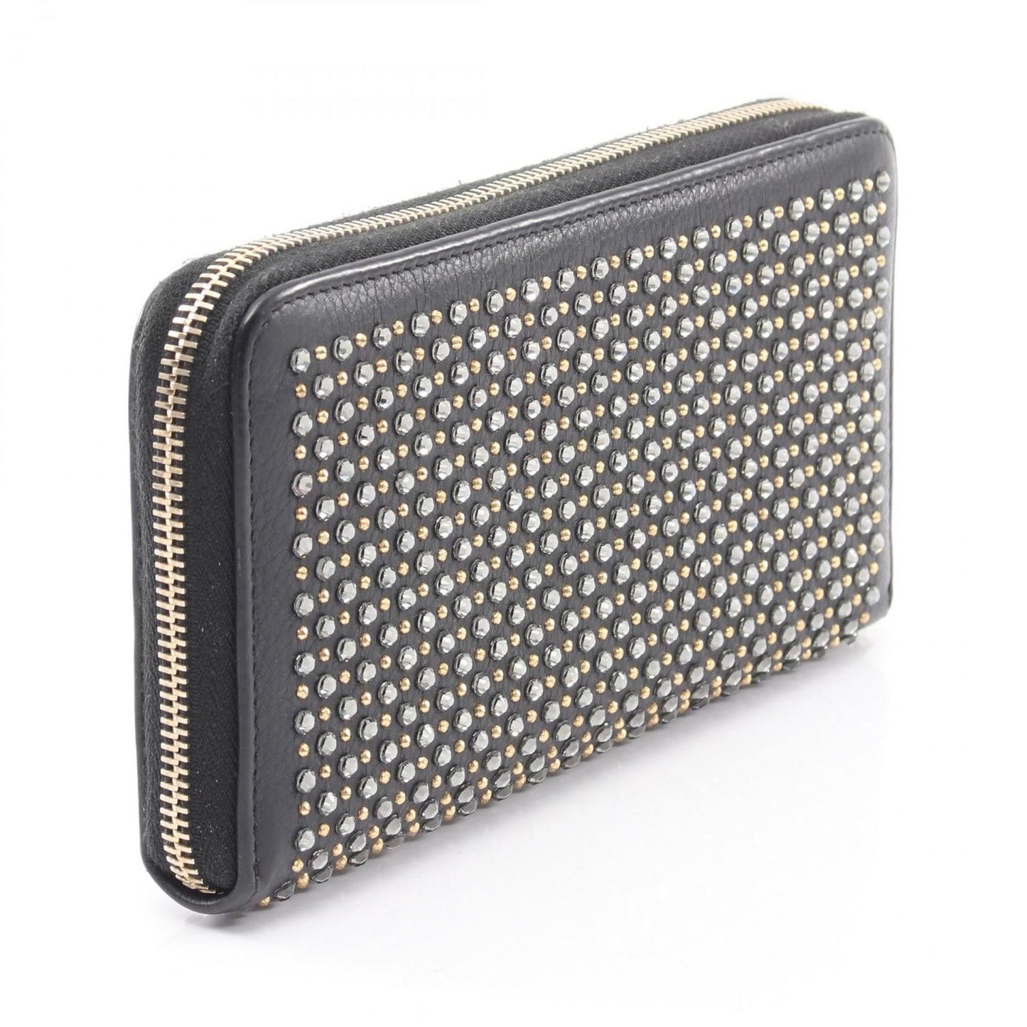 Chanel Round Wallet CC Logo Studs Black Leather — view 2