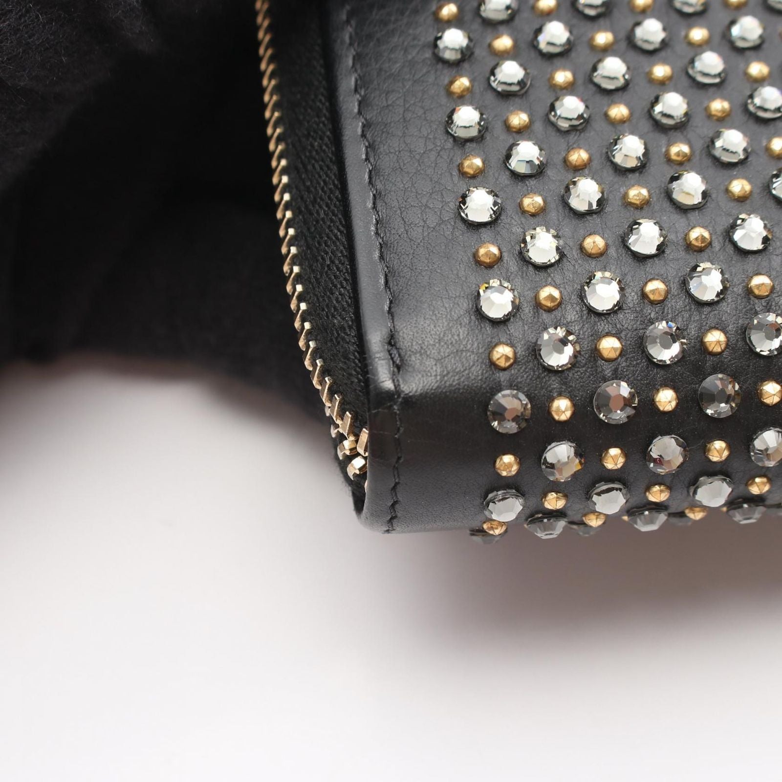 Chanel Round Wallet CC Logo Studs Black Leather — view 8