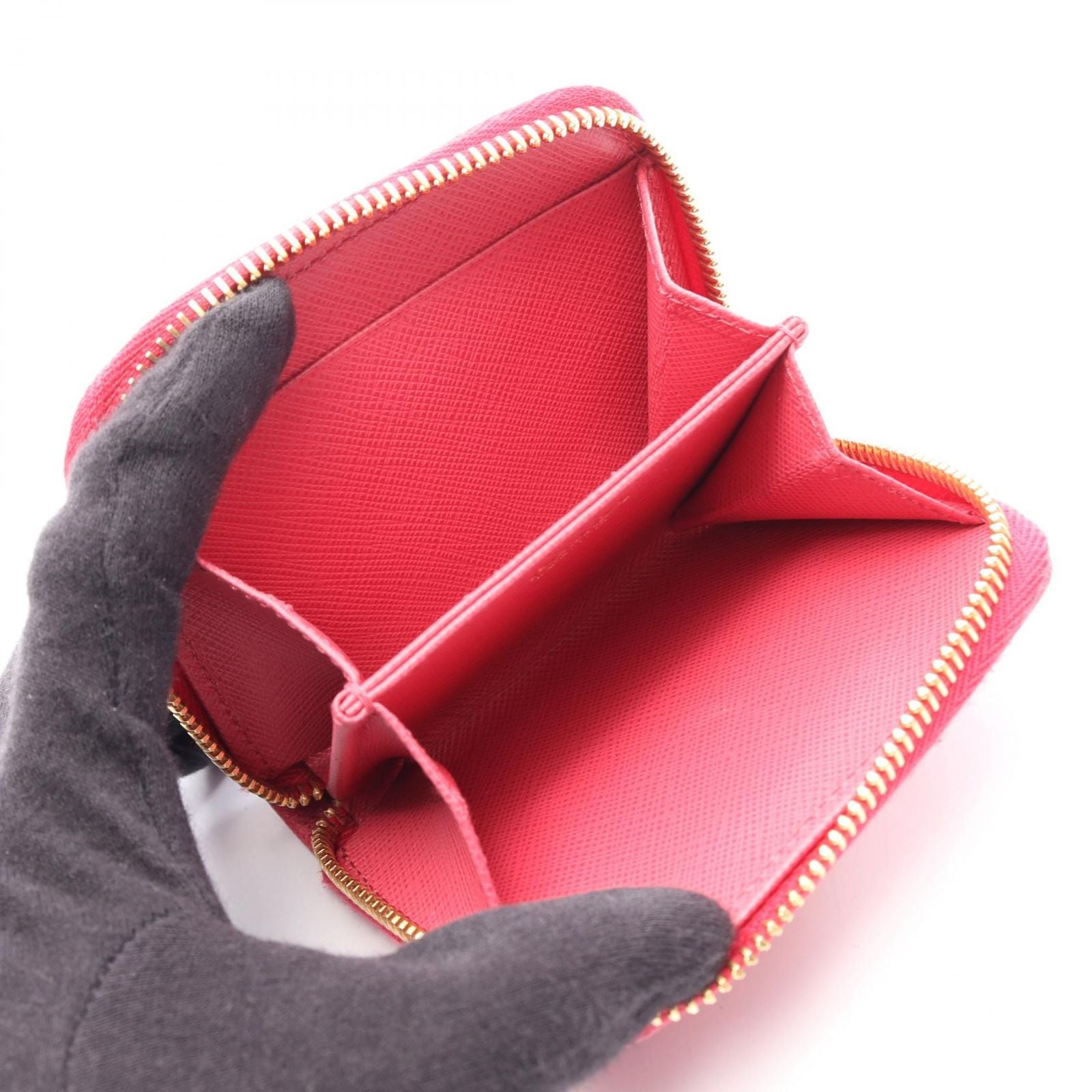 Prada Coin Case Saffiano Metal Zip Around 1 268 Pink Leather — view 3