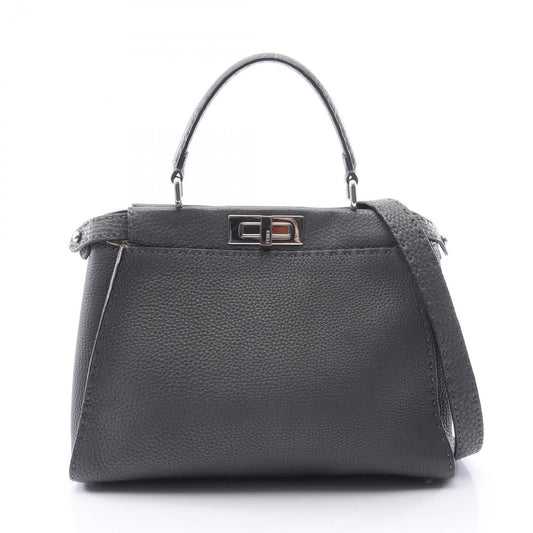Fendi Handbag Peekaboo Regular Selleria 2-Way Charcoal Gray Leather