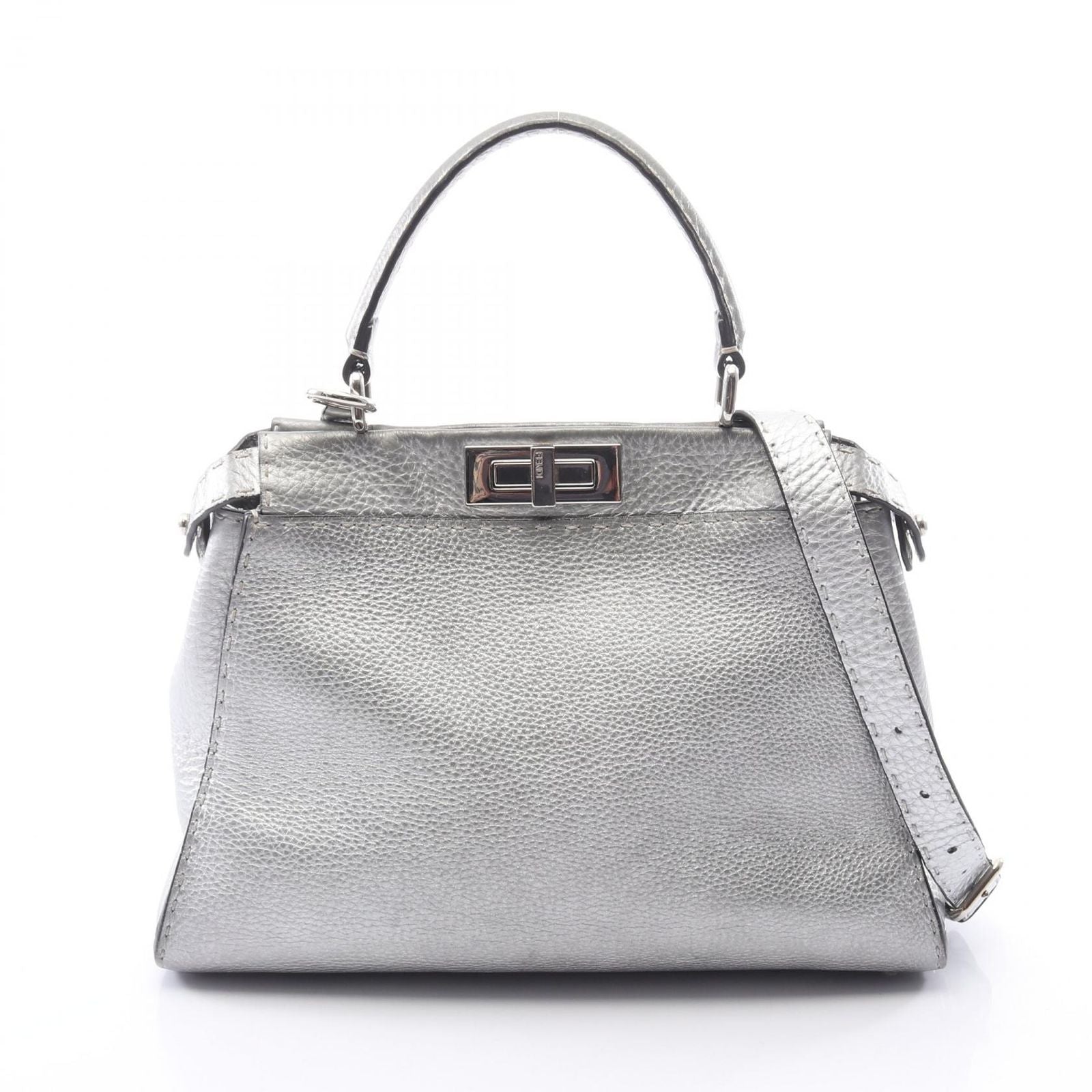 Fendi Handbag Peekaboo Regular Selleria 2-Way Silver Leather