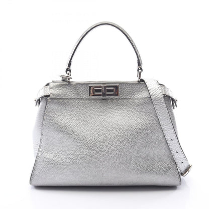 Fendi Handbag Peekaboo Regular Selleria 2-Way Silver Leather