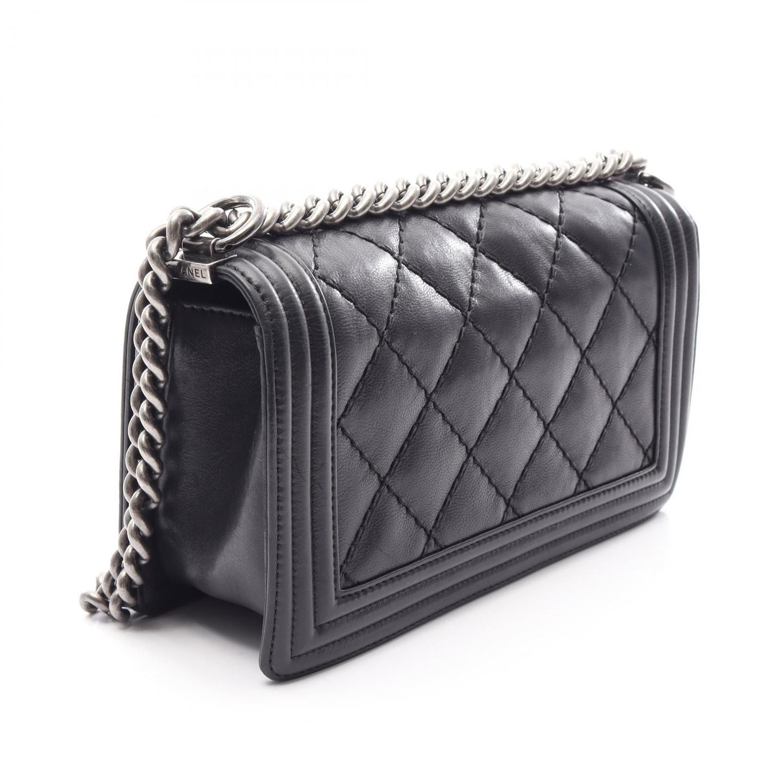 Chanel Shoulder Bag Boy Black Lambskin Boy Wild Stitch Chain — view 2