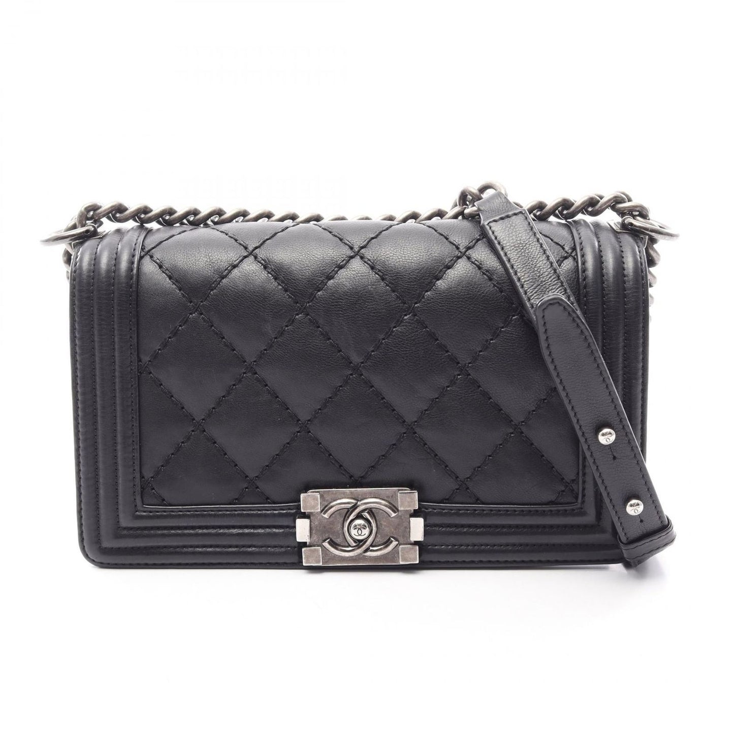 Chanel Shoulder Bag Boy Black Lambskin Boy Wild Stitch Chain