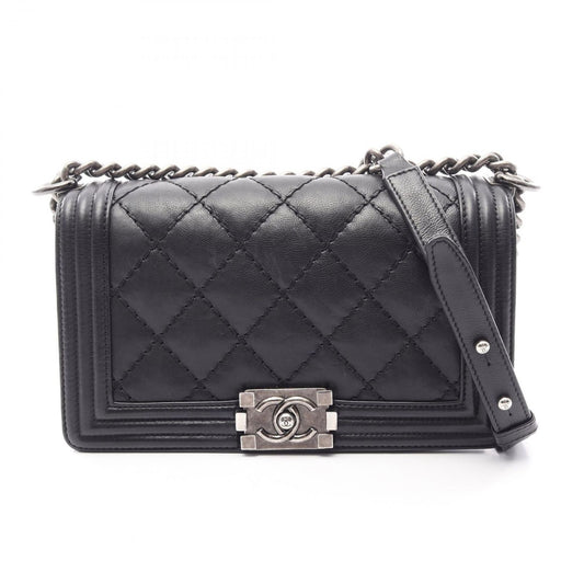 Chanel Shoulder Bag Boy Black Lambskin Boy Wild Stitch Chain