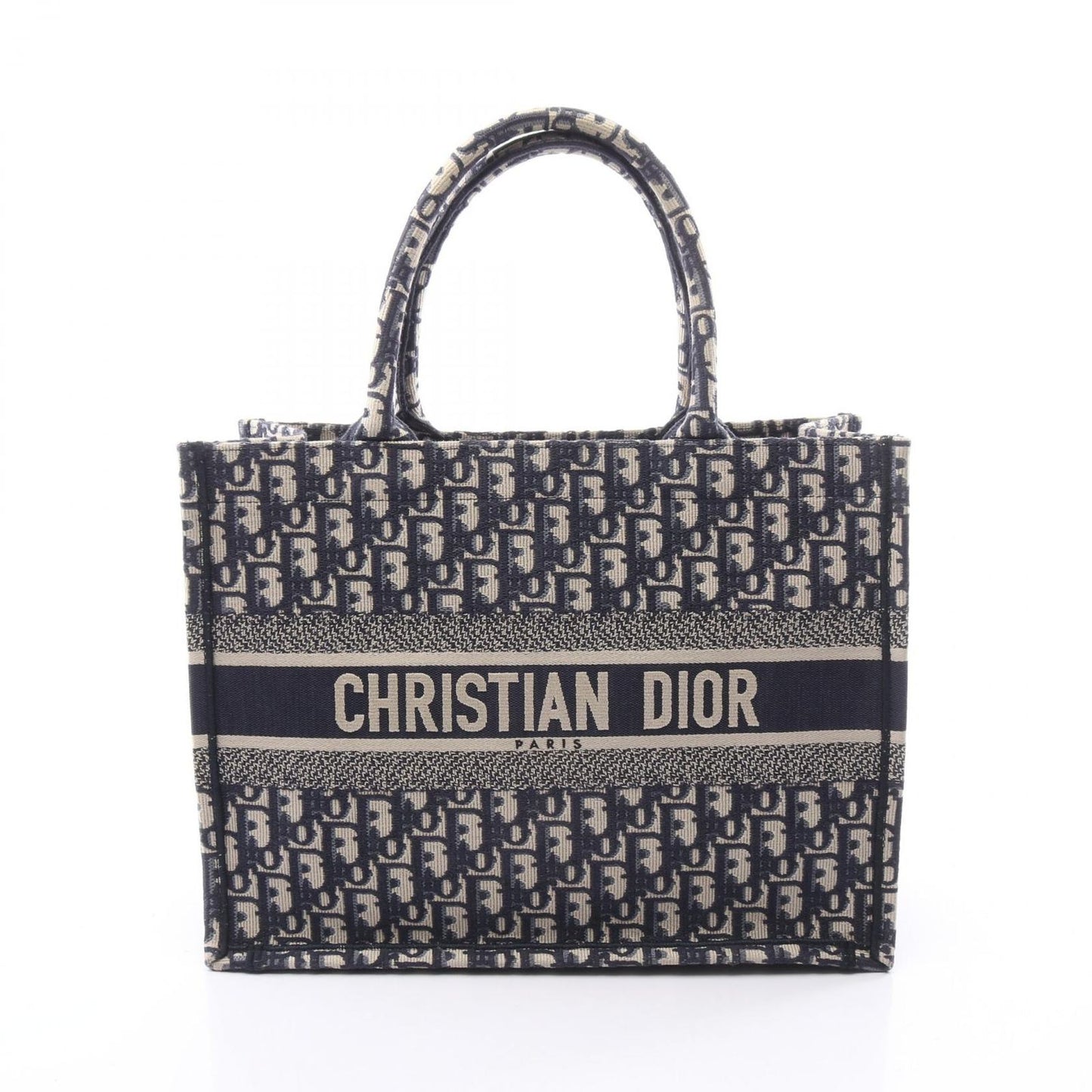 Dior Tote Book Oblique Embroidery Navy Canvas