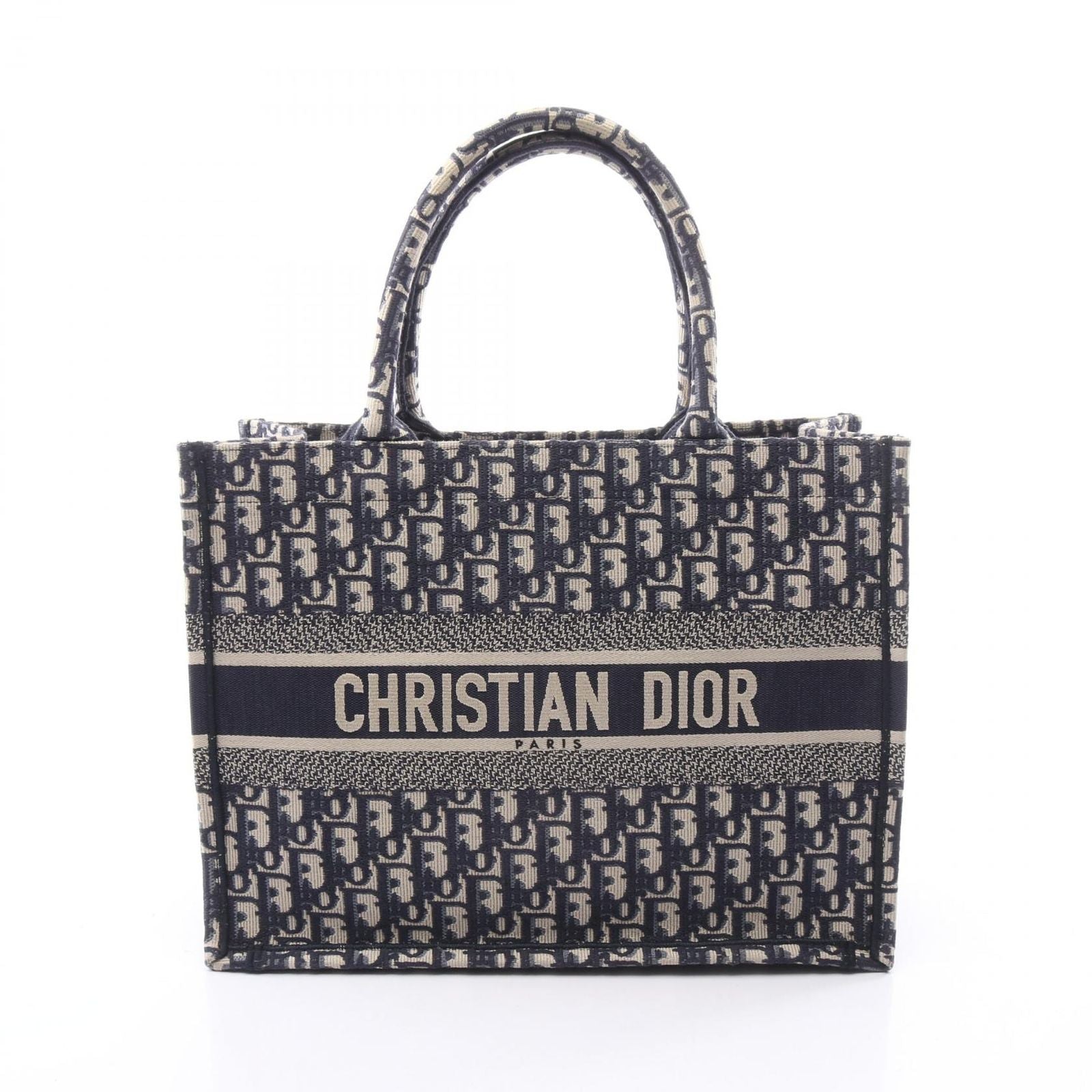 Dior Tote Book Oblique Embroidery Navy Canvas