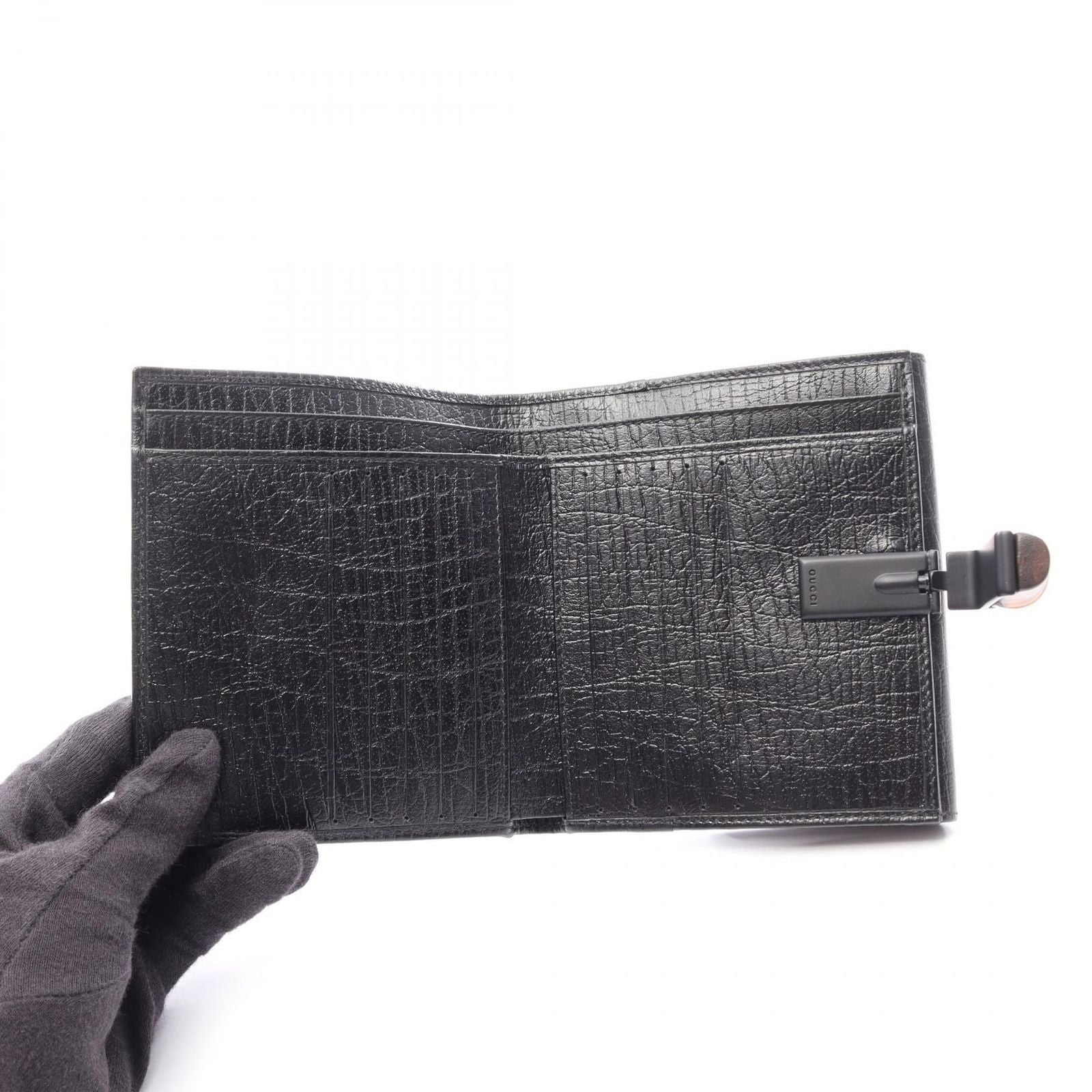 Gucci Bifold Wallet Bamboo Black Leather Hook — view 3