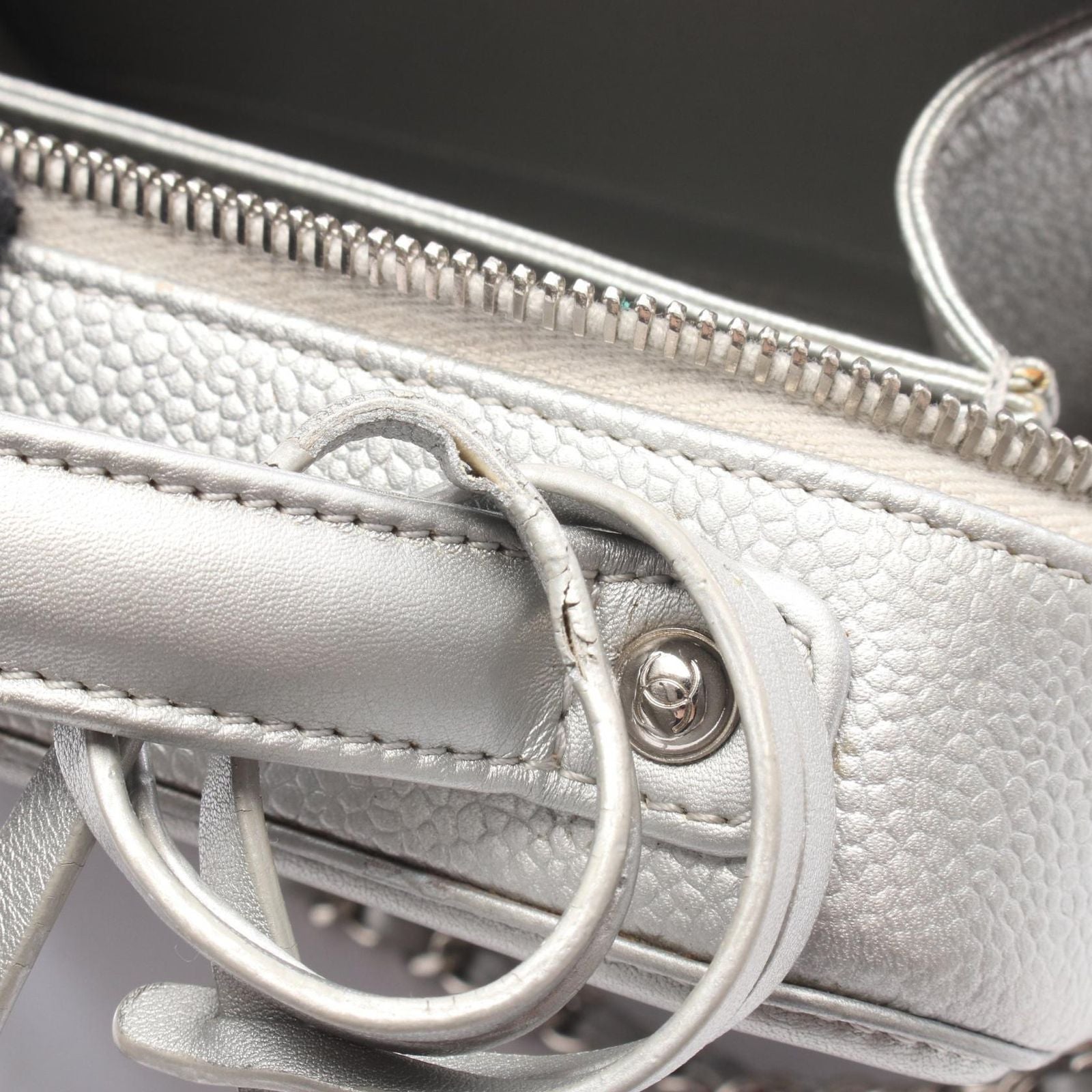 Chanel Shoulder Bag CC Figurine Small Vanity Silver Caviar Leather CC Quilted — view 8