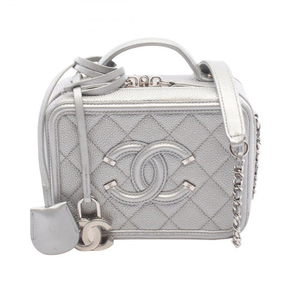 Chanel Shoulder Bag CC Figurine Small Vanity Silver Caviar Leather CC Quilted