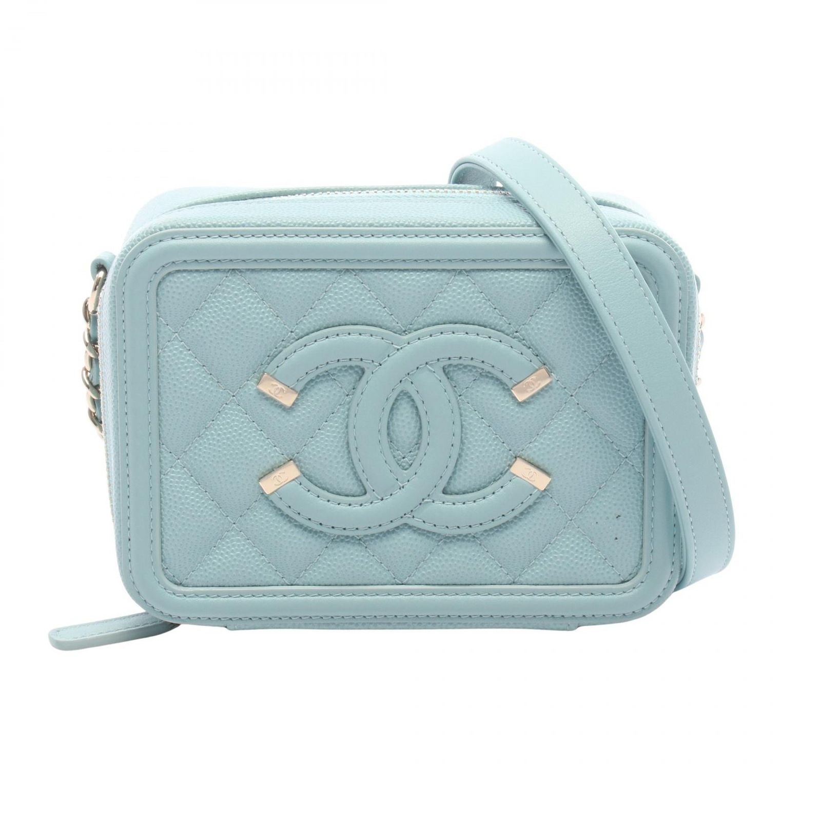 Chanel Shoulder Bag CC Filigree Mini Vanity Light Blue Caviar Leather CC