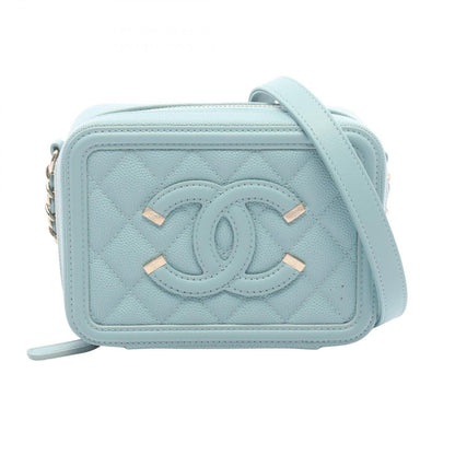 Chanel Shoulder Bag CC Filigree Mini Vanity Light Blue Caviar Leather CC