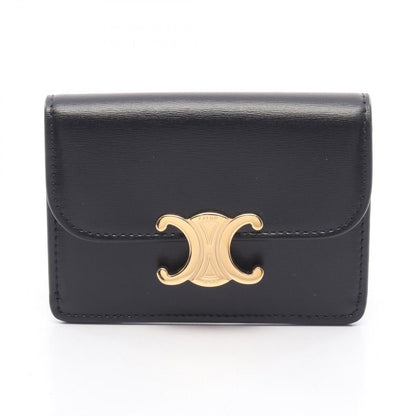 Celine Card Case Triomphe Black Leather with Flap Holder