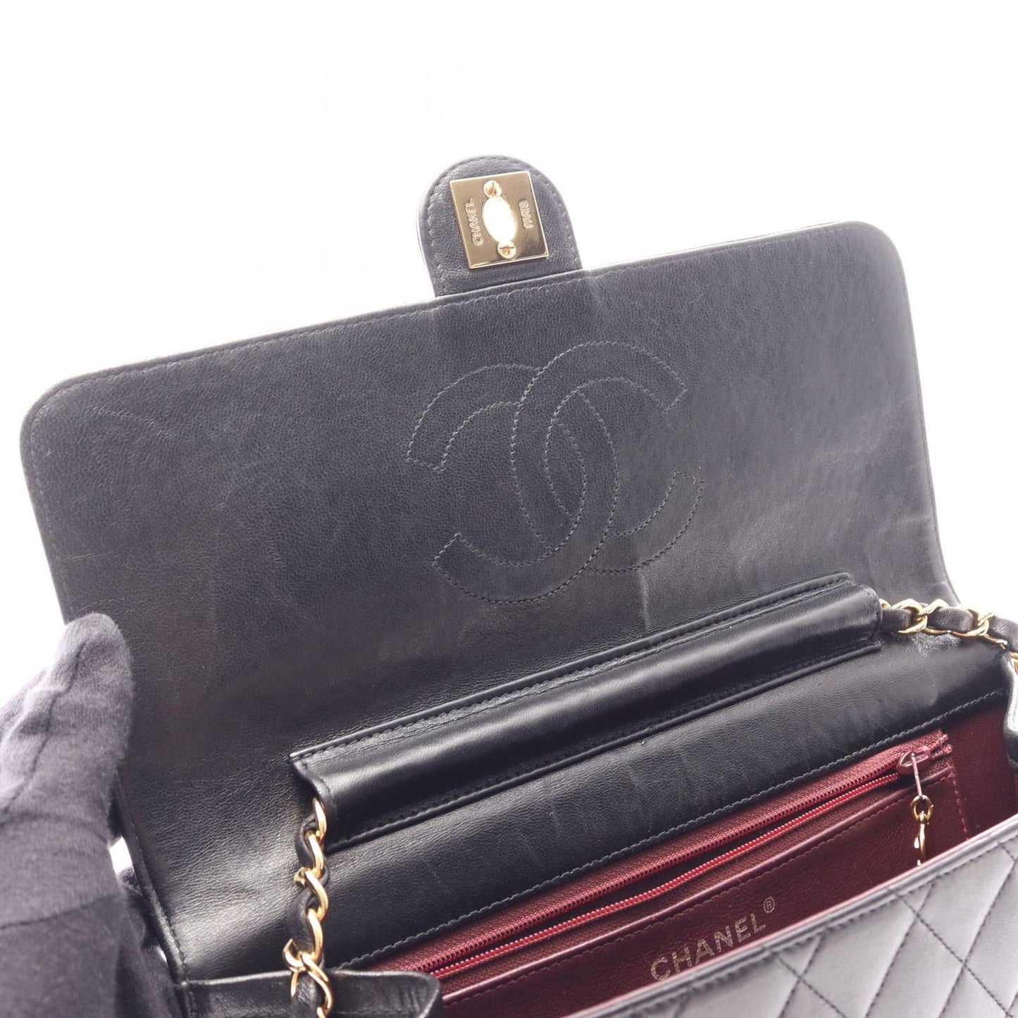Chanel Shoulder Bag Quilted Single Flap Black Lambskin Chain — view 9