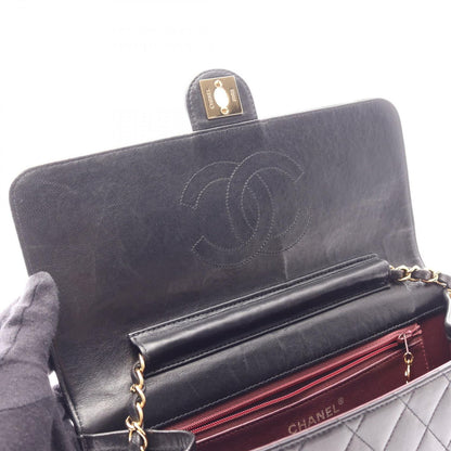 Chanel Shoulder Bag Quilted Single Flap Black Lambskin Chain — view 9