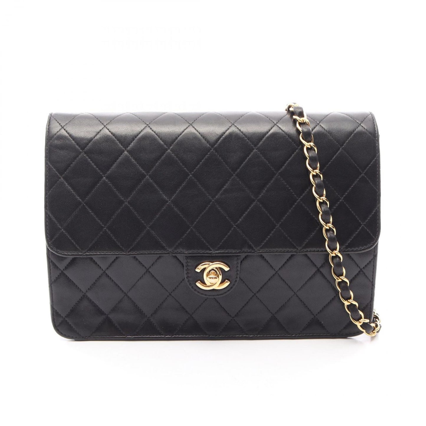 Chanel Shoulder Bag Quilted Single Flap Black Lambskin Chain