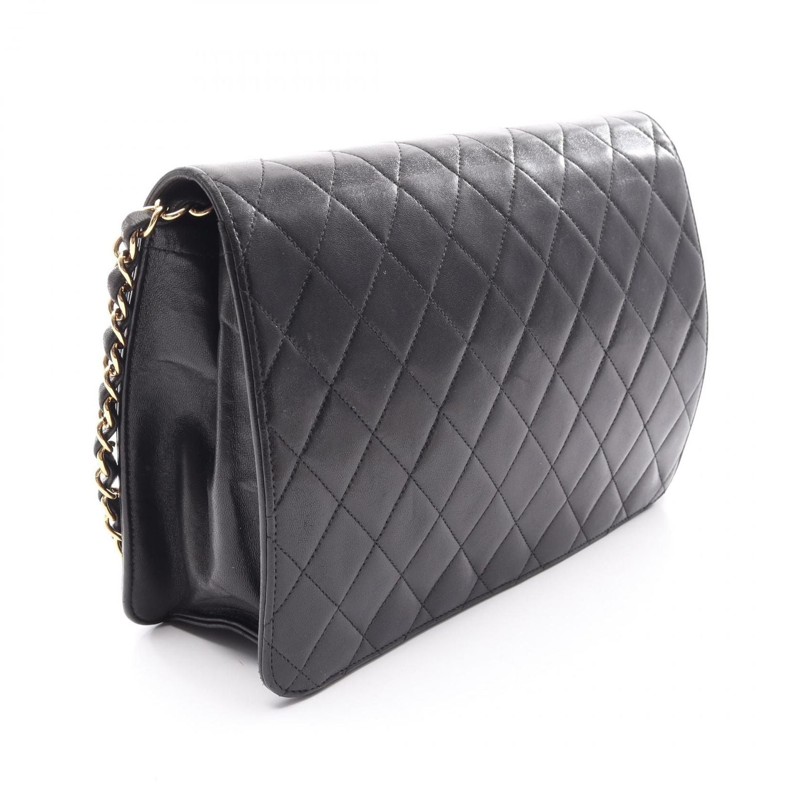 Chanel Shoulder Bag Quilted Single Flap Black Lambskin Chain — view 2