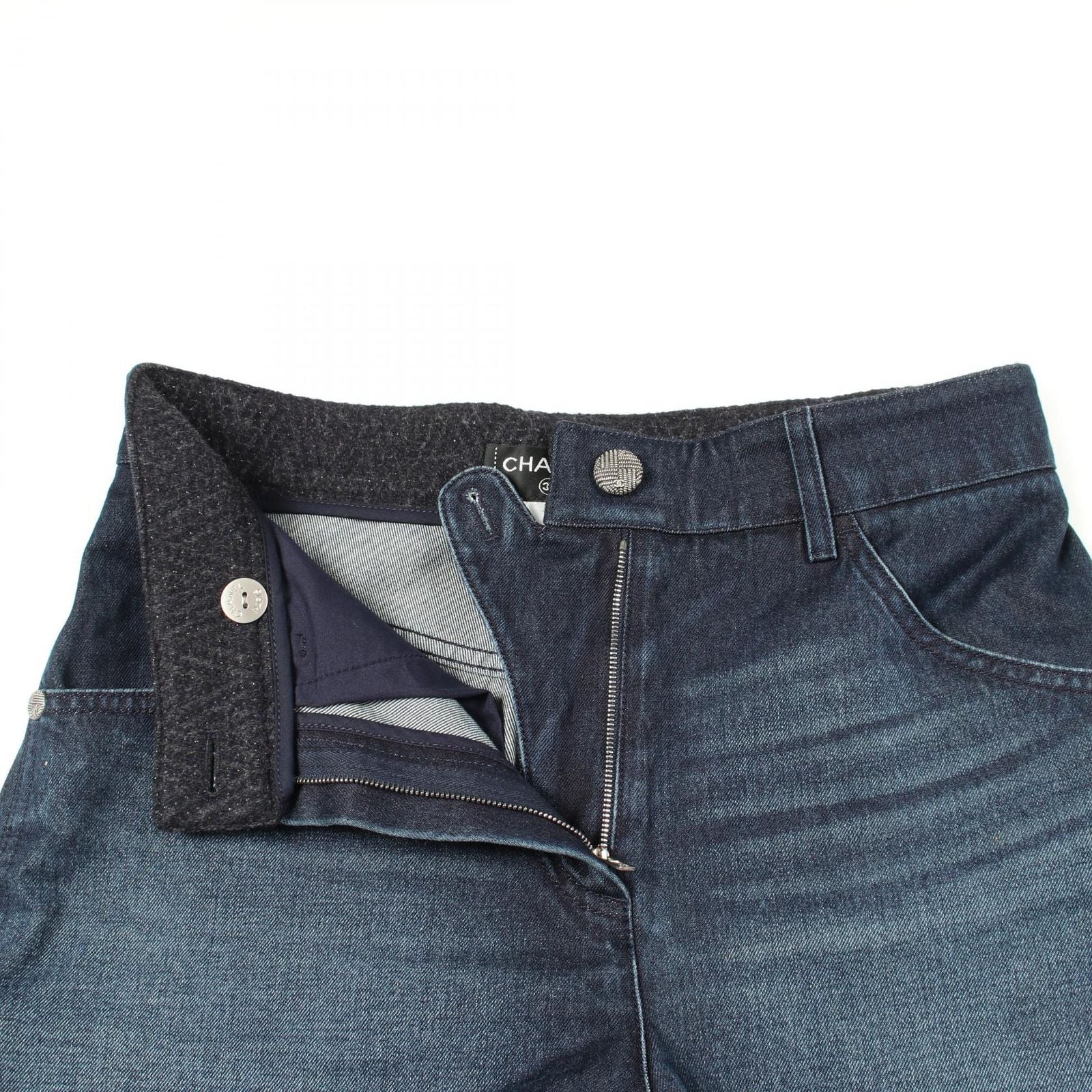 Chanel Denim Pants CC Logo Button Shorts Cotton — view 5