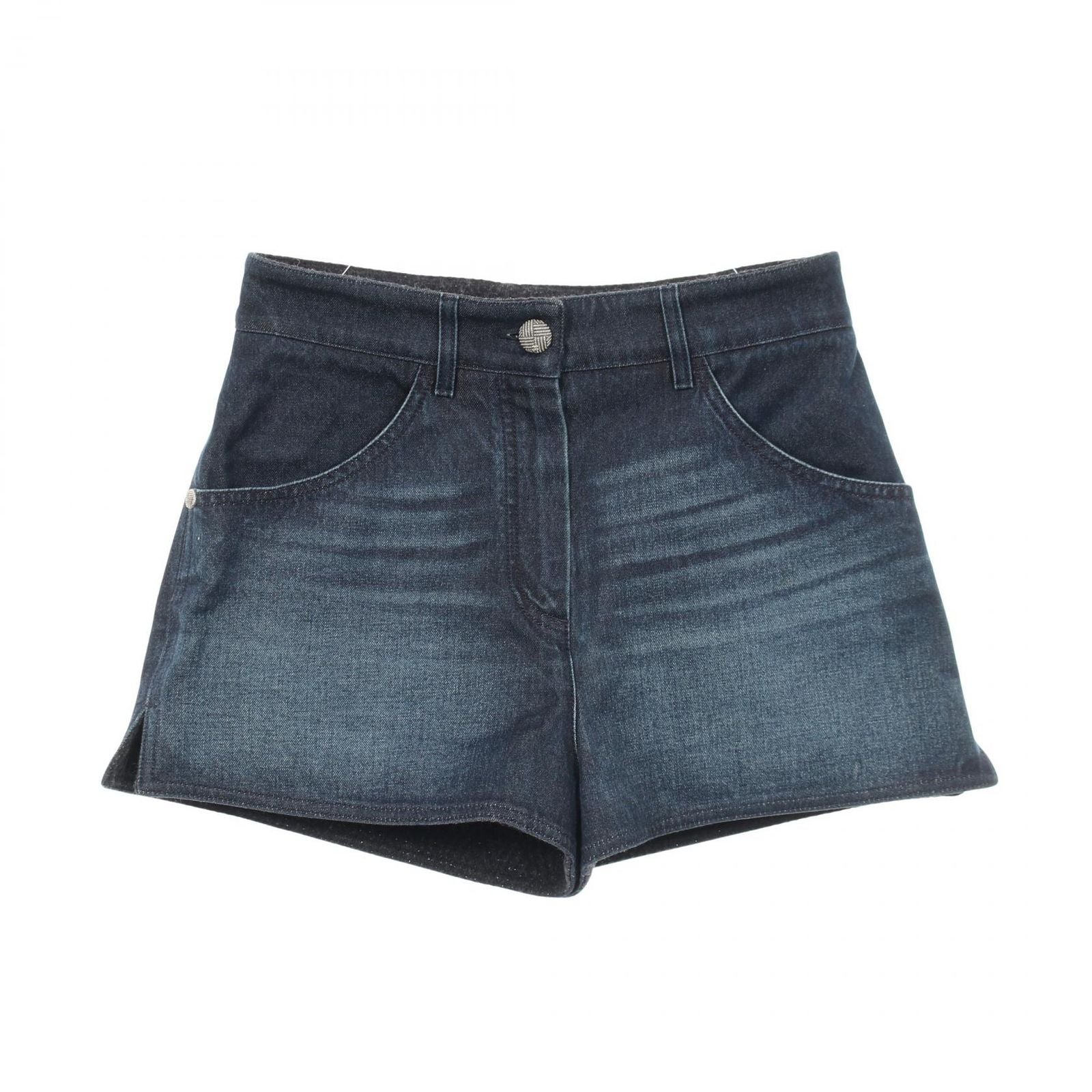 Chanel Denim Pants CC Logo Button Shorts Cotton