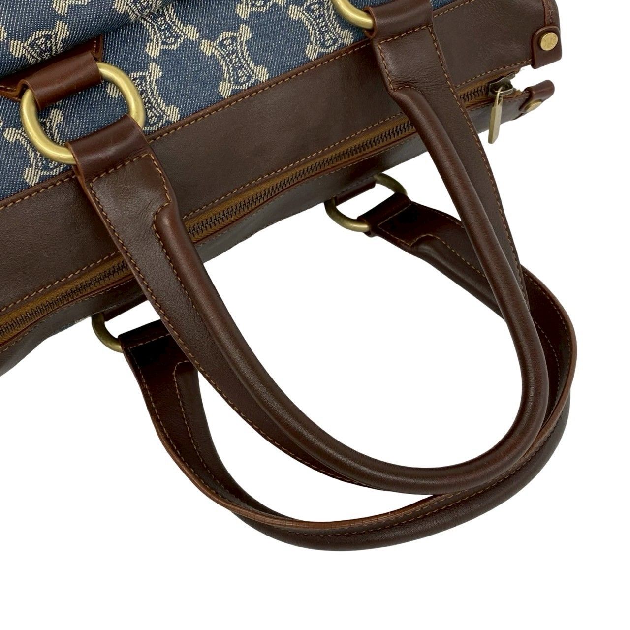 Celine Macadam Triomphe Pattern Denim Leather Tote Brown Blue — view 4