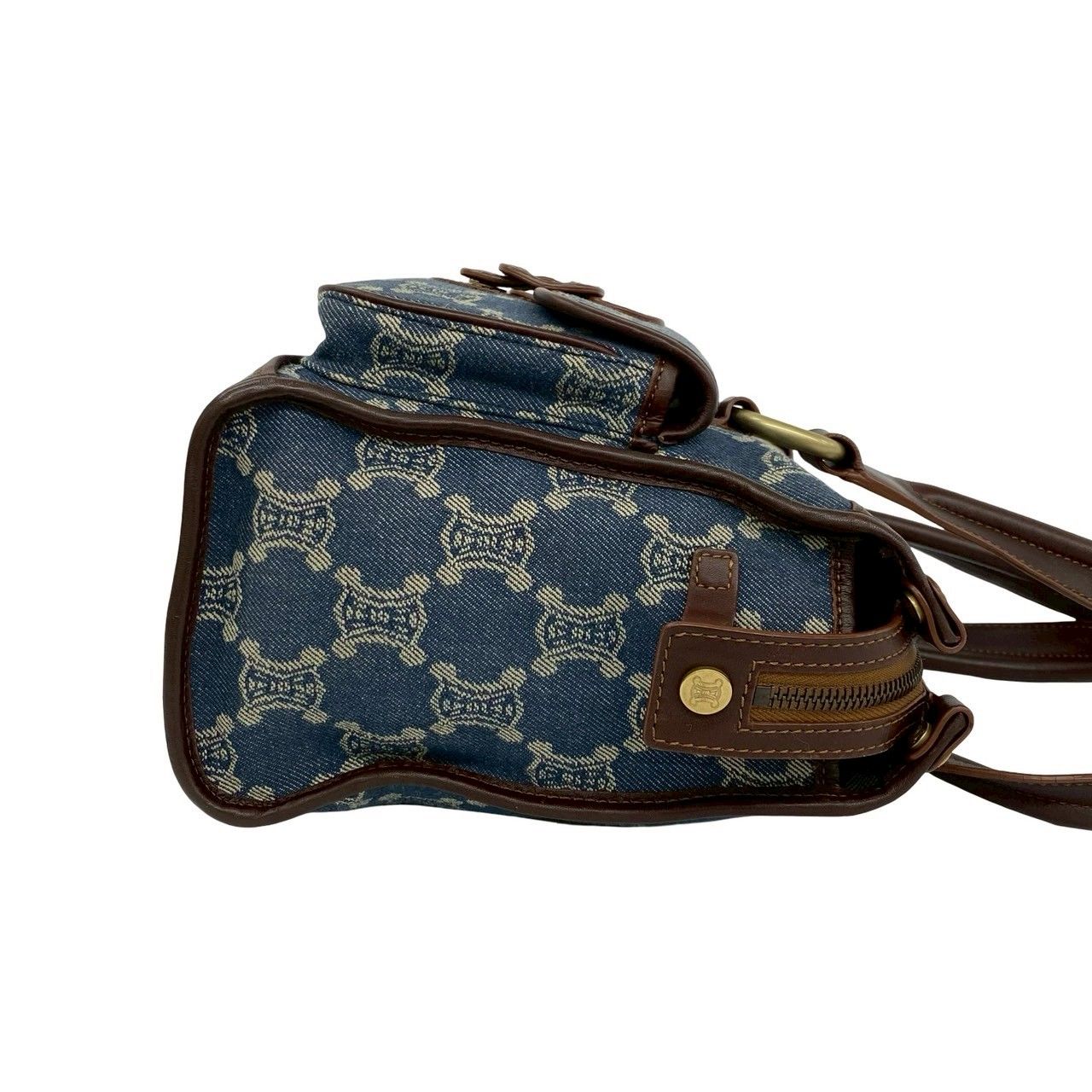 Celine Macadam Triomphe Pattern Denim Leather Tote Brown Blue — view 6