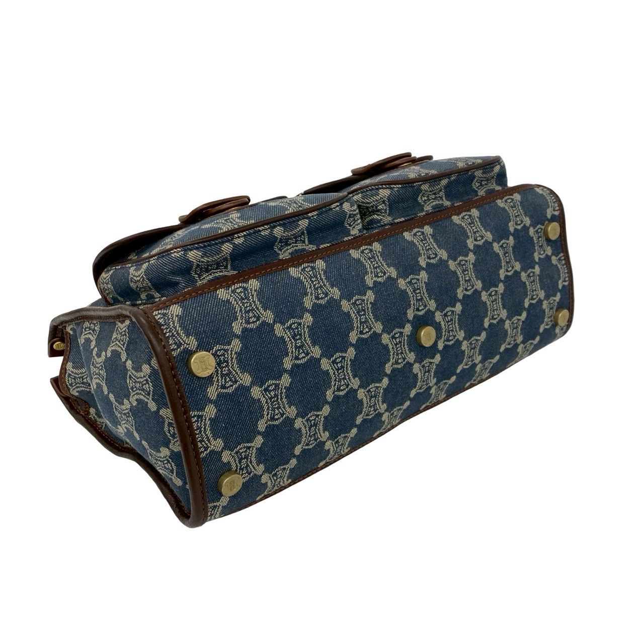 Celine Macadam Triomphe Pattern Denim Leather Tote Brown Blue — view 7