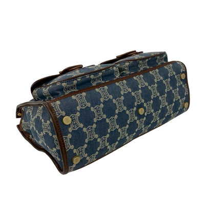 Celine Macadam Triomphe Pattern Denim Leather Tote Brown Blue — view 7