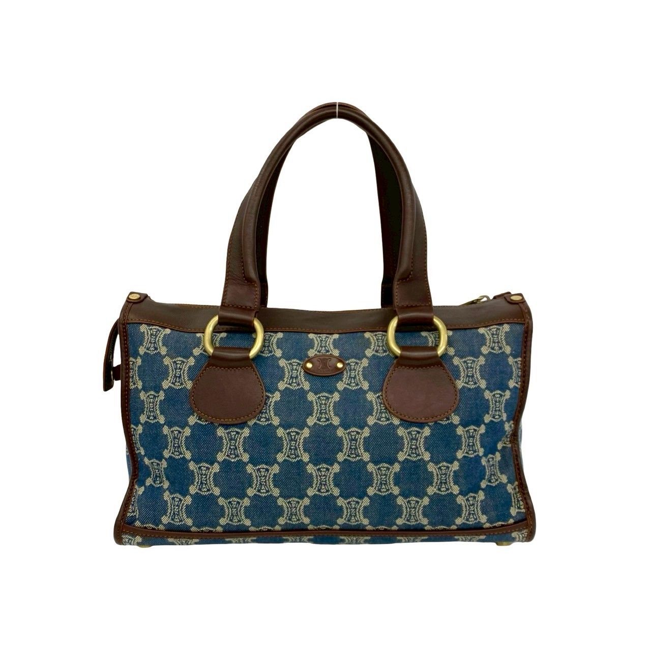 Celine Macadam Triomphe Pattern Denim Leather Tote Brown Blue — view 3
