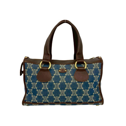 Celine Macadam Triomphe Pattern Denim Leather Tote Brown Blue — view 3