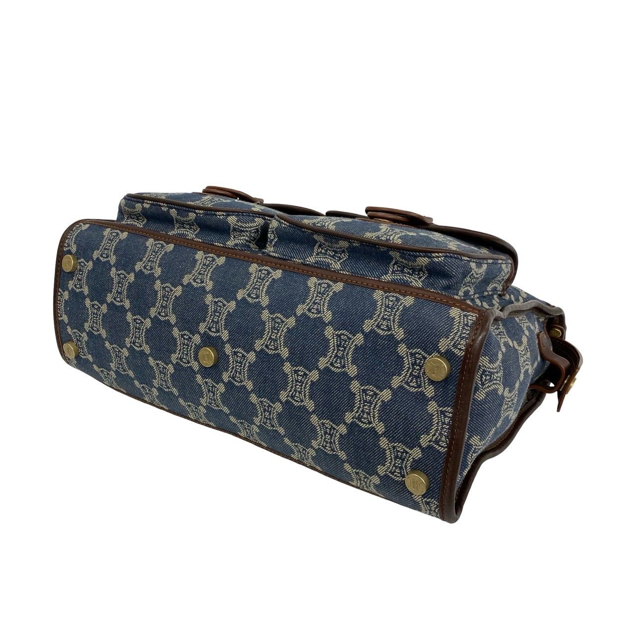 Celine Macadam Triomphe Pattern Denim Leather Tote Brown Blue — view 8