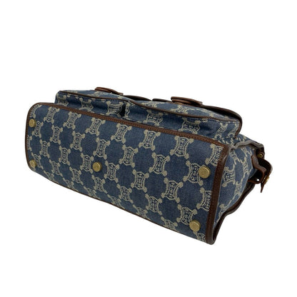 Celine Macadam Triomphe Pattern Denim Leather Tote Brown Blue — view 8
