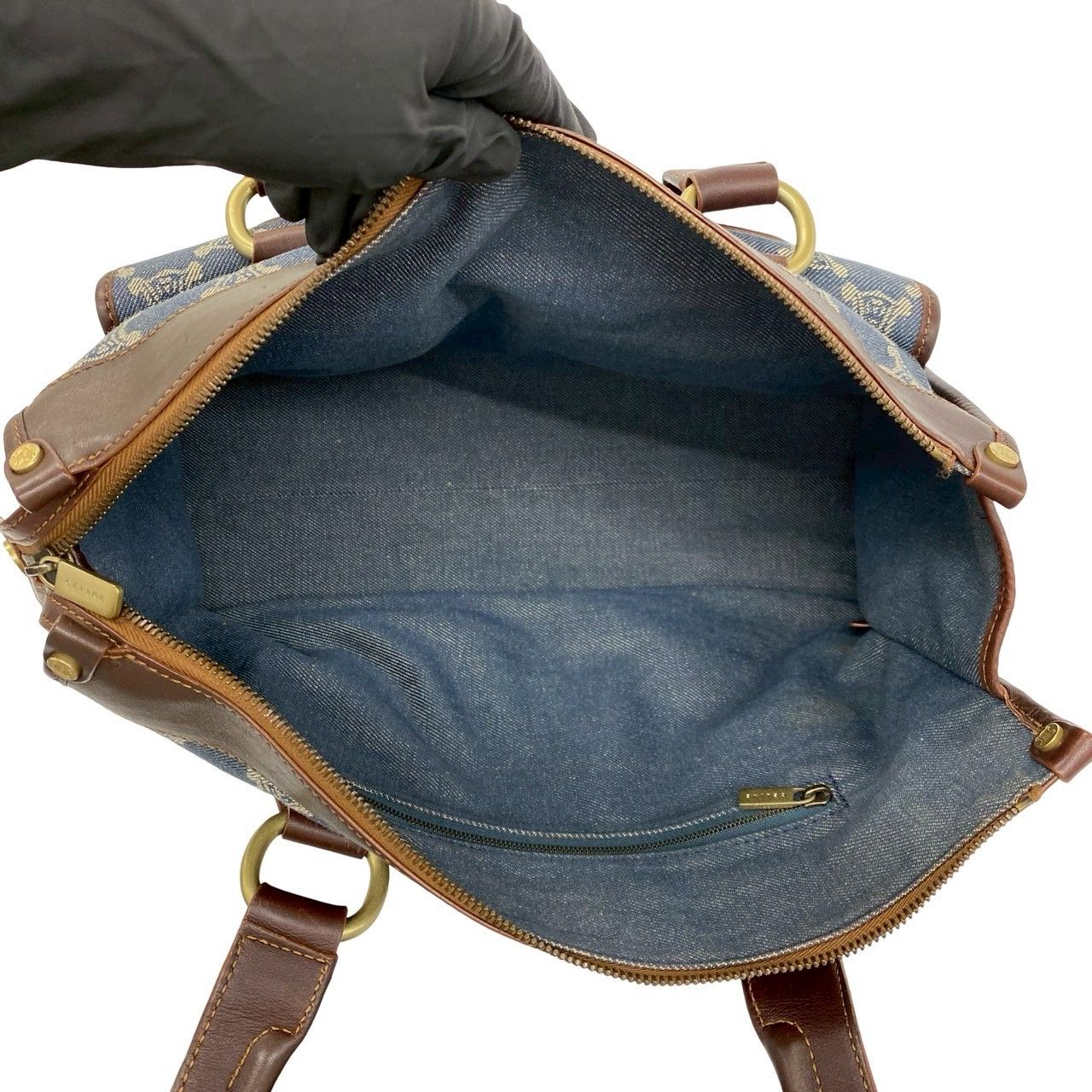 Celine Macadam Triomphe Pattern Denim Leather Tote Brown Blue — view 9
