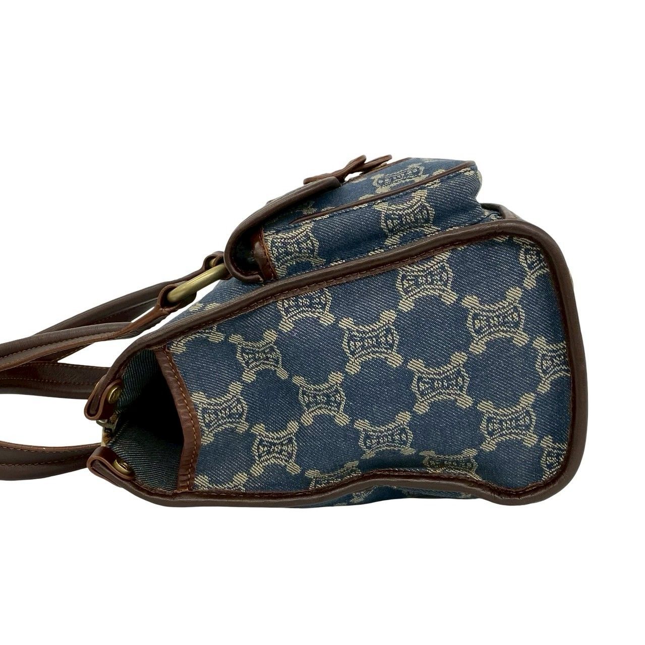 Celine Macadam Triomphe Pattern Denim Leather Tote Brown Blue — view 5