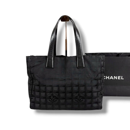 Chanel New Travel Line Tote Shoulder Black Nylon Canvas