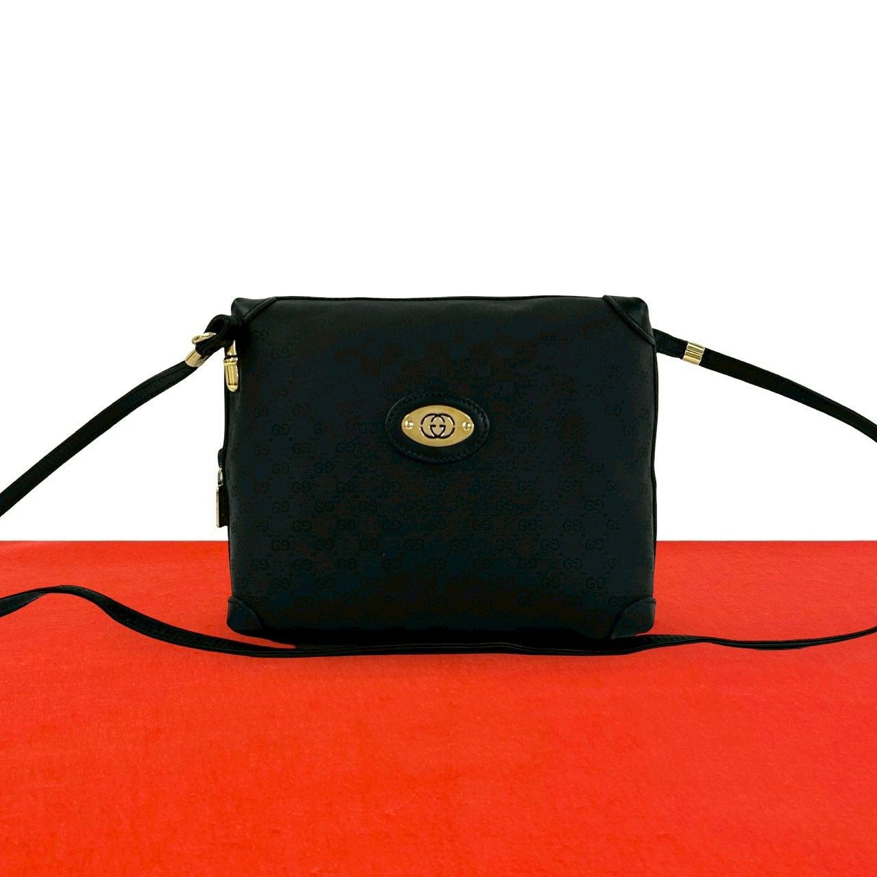 Gucci Vintage Micro GG Logo Leather Mini Shoulder Bag Pochette Black
